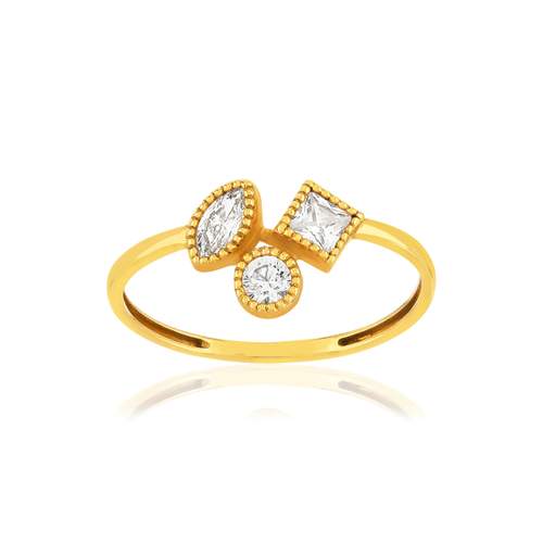 Geel 375 gouden ring met witte zirkonia's