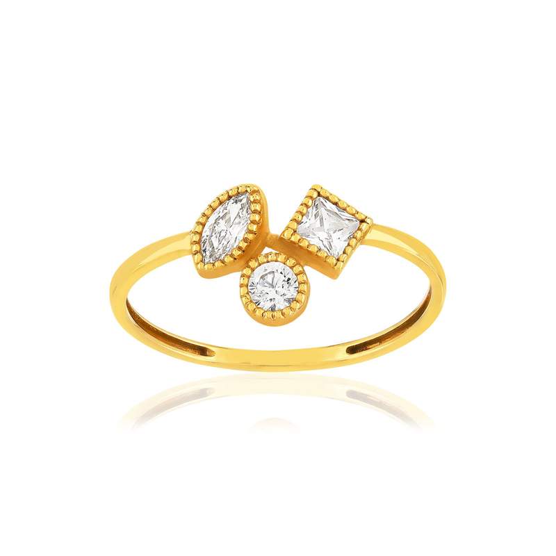 BAGUE or 375 jaune zirconias blancs - vue 1