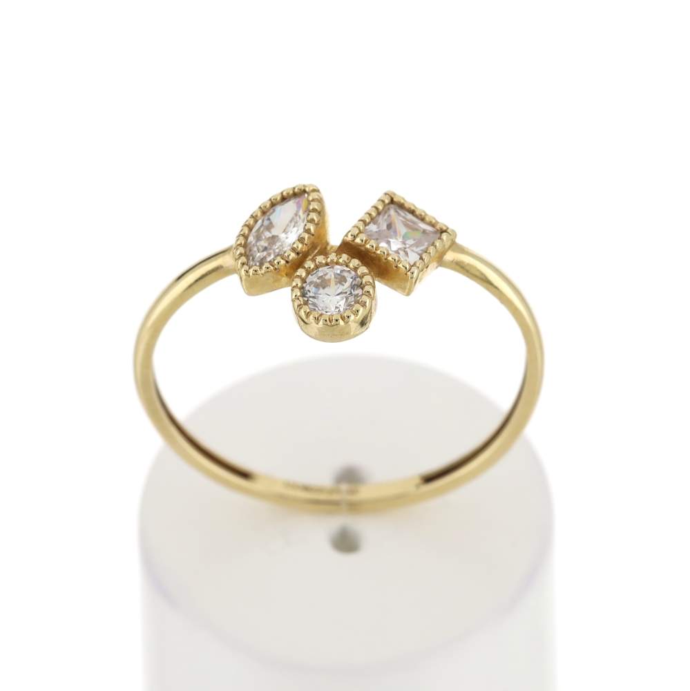 BAGUE or 375 jaune zirconias blancs - vue 1