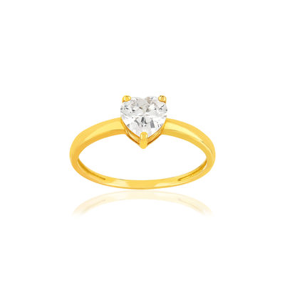 Bague or 375 jaune zirconia blanc coeur