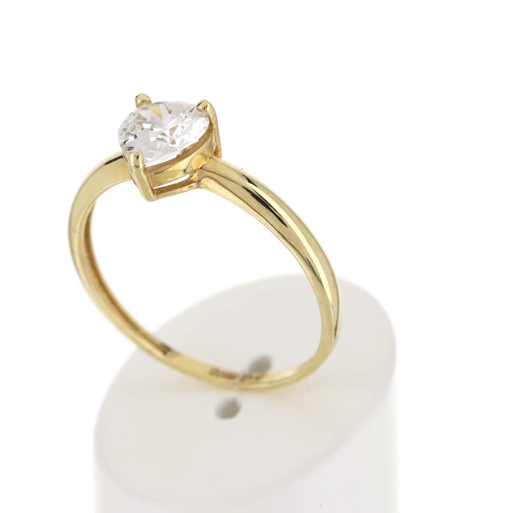 Bague or 375 jaune zirconia blanc coeur - vue 3