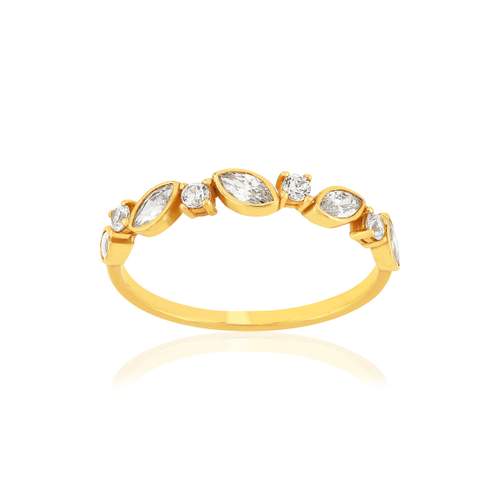 Bague or 375 jaune zirconia blanc