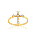 Bague or 375 jaune zirconias blancs croix - vue 1