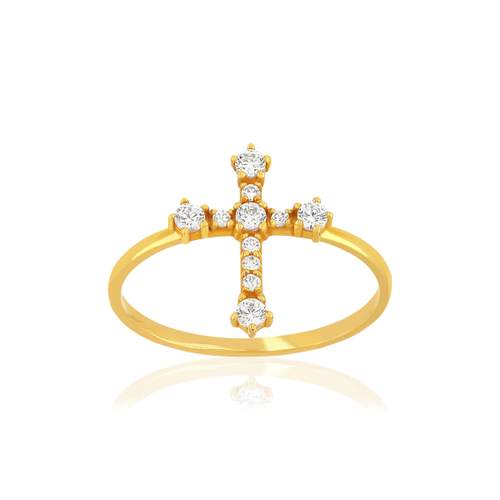 Gouden ring 375 gele zirkonia's wit kruis