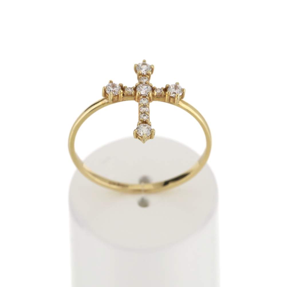 Bague or 375 jaune zirconias blancs croix - vue 1