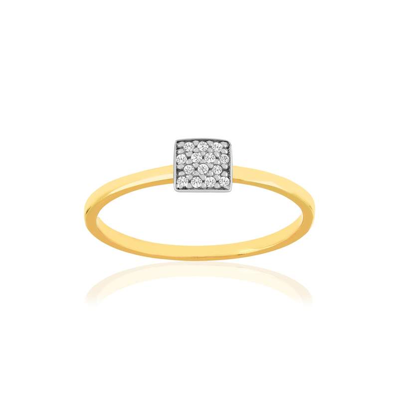 Bague or 375 jaune 2 tons jaune et rhodié zirconias blancs - vue 1