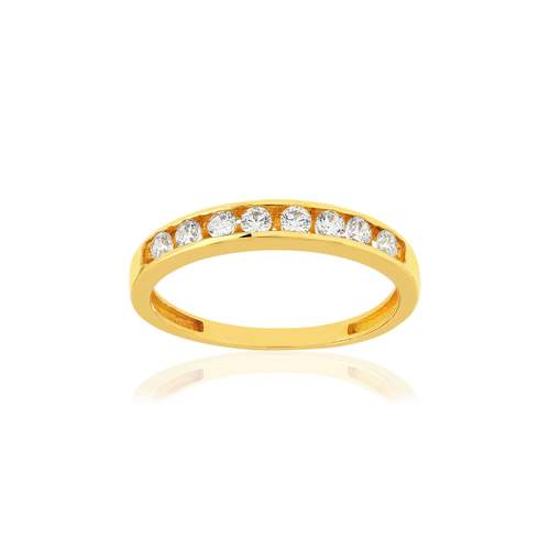 Bague demi tour or 375 jaune zirconia blanc