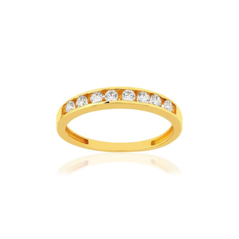 18K yellow gold half-round ring with white zirconia - view 1