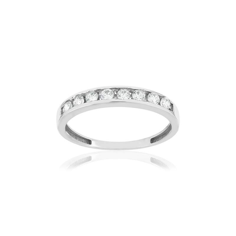 Bague demi tour or 375 blanc zirconias blancs - vue 1