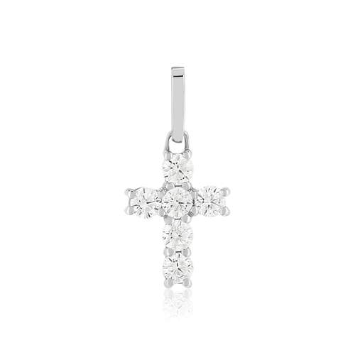 Pendentif or 375 blanc zirconias blancs croix