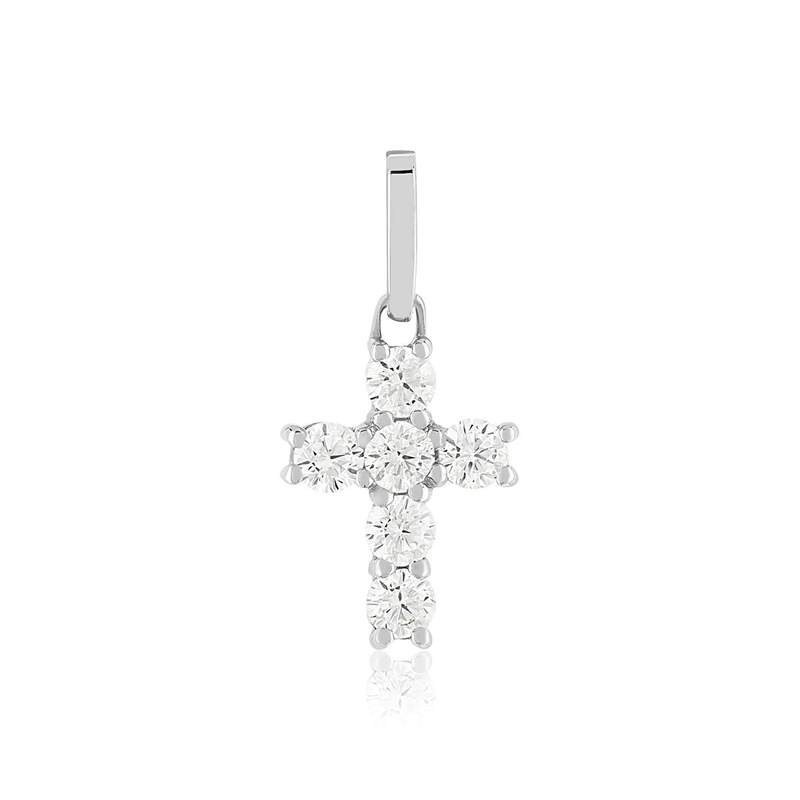 Pendentif or 375 blanc zirconias blancs croix - vue 1