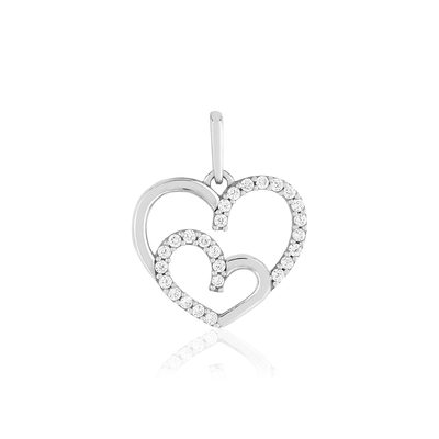 Pendentif or 375 blanc zirconias blancs coeur