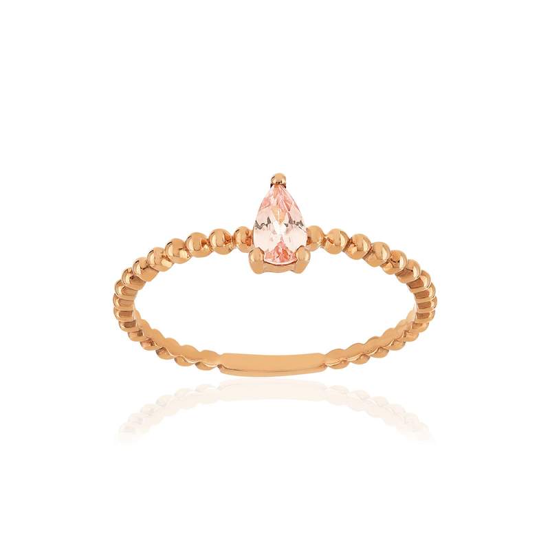 Bague or rose 375 grenat couleur ambrée - vue 1