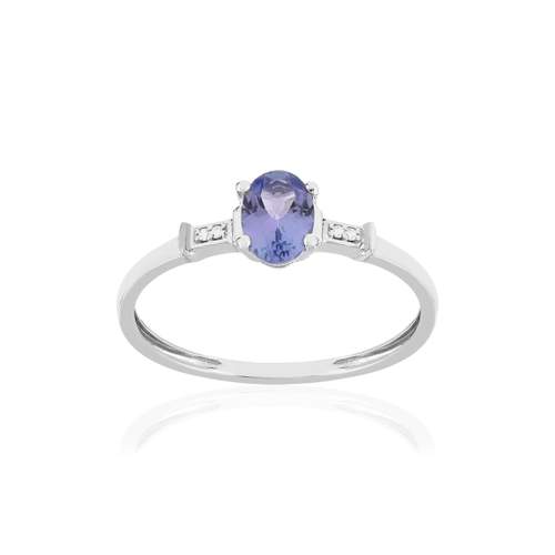 Bague or blanc 375 tanzanite diamants