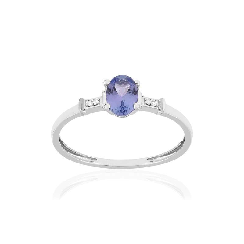 Bague or blanc 375 tanzanite diamants - vue 1
