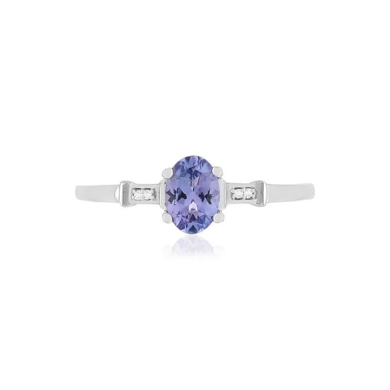 Bague or blanc 375 tanzanite diamants - vue 3