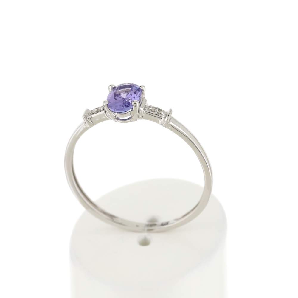 Bague or blanc 375 tanzanite diamants - vue 2
