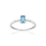 Bague or blanc 375 topaze bleue traitée et diamants - vue 1