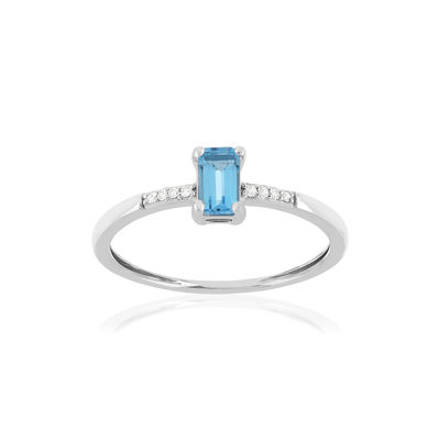 Bague or blanc 375 topaze bleue traitée et diamants - vue 1