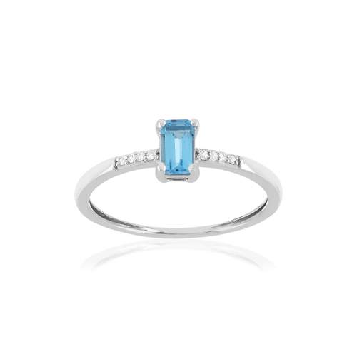 Bague or blanc 375 topaze bleue traitée et diamants