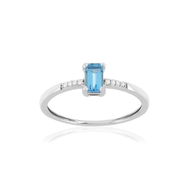 Bague or blanc 375 topaze bleue traitée et diamants - vue 1