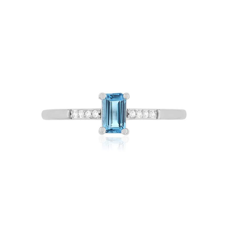 Bague or blanc 375 topaze bleue traitée et diamants - vue 5