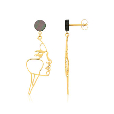 Boucles d'oreilles or jaune 375 nacres motif visage - vue 1