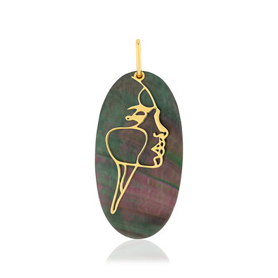 Pendentif or jaune 375 nacre motif visage - vue 1