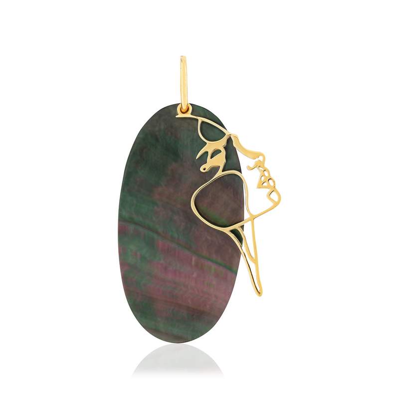 Pendentif or jaune 375 nacre motif visage - vue 4