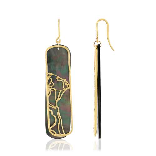 Boucles d'oreilles or jaune 375 nacres motif silhouette