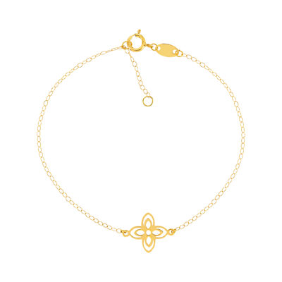 Bracelet or jaune 750 motif fleur 18 cm - vue 1