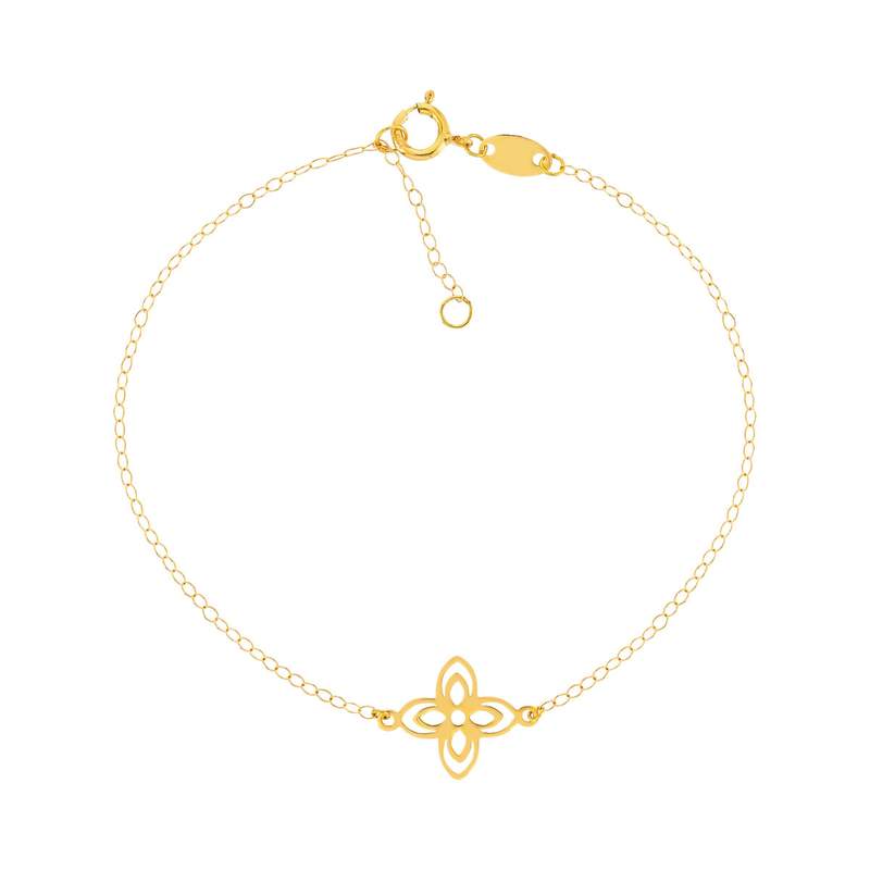Bracelet or jaune 750 motif fleur 18 cm - vue 1