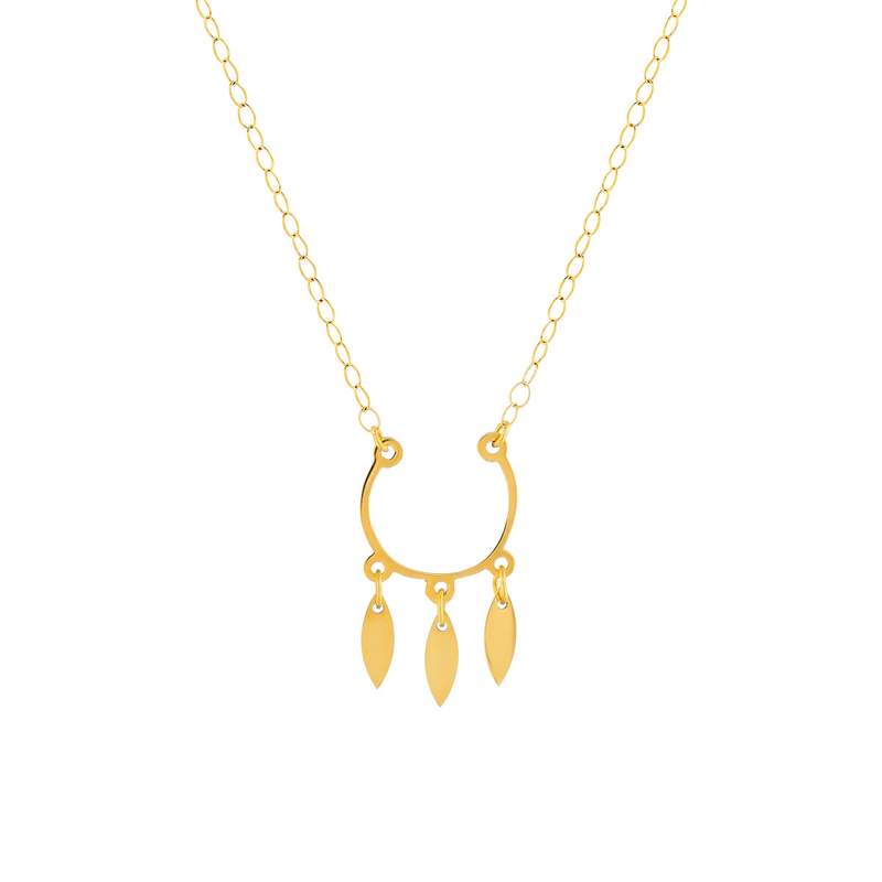 Collier or jaune 750 45 cm motif demi-cercle avec pampilles feuilles - vue 1