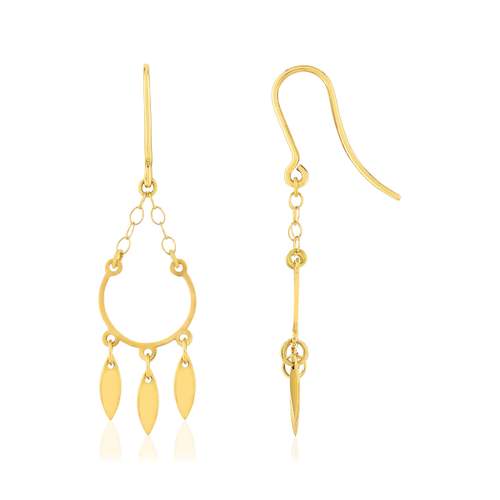 Boucles d'oreilles or jaune 750 motif demi-cercle pampilles feuilles