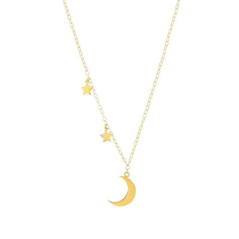Collier or jaune 750 45 cm motif 2 étoiles et 1 lune - vue 1