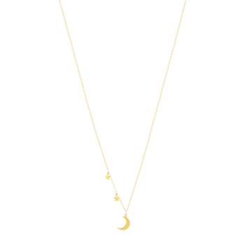 Collier or jaune 750 45 cm motif 2 étoiles et 1 lune