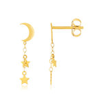 Boucles d'oreilles or jaune 750 motif lunes et étoiles - vue 1