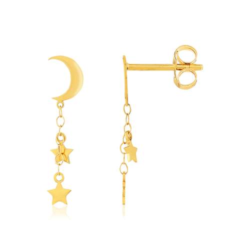 Boucles d'oreilles or jaune 750 motif lunes et étoiles
