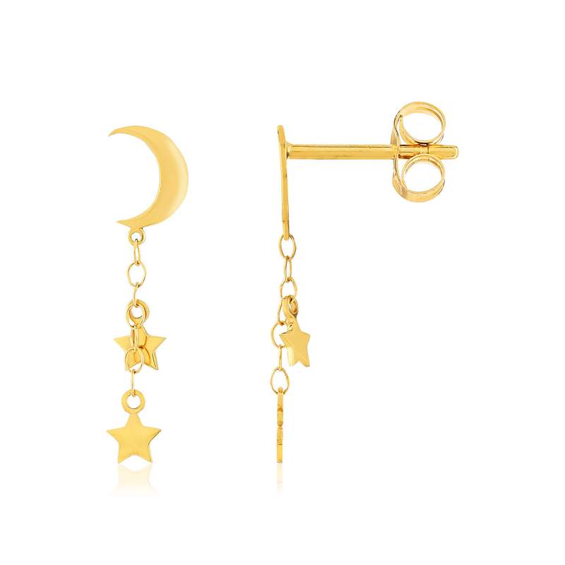 Boucles d'oreilles or jaune 750 motif lunes et étoiles - vue 1