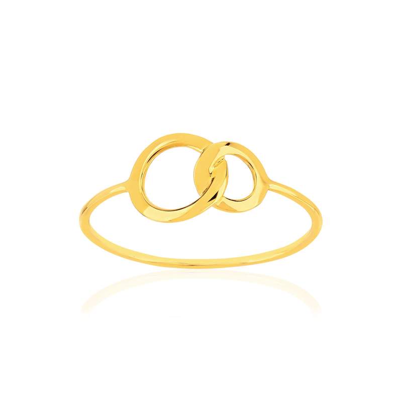 Bague or jaune 750 motif 2 anneaux entrelacés - vue 1