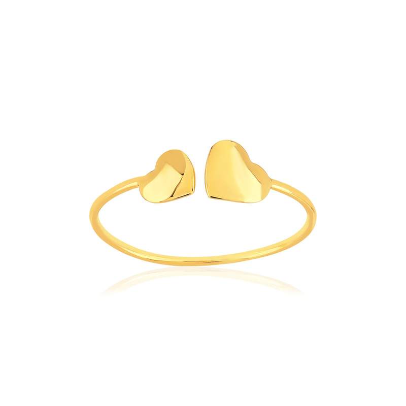 Bague or jaune 750 motif 2 coeurs - vue 1
