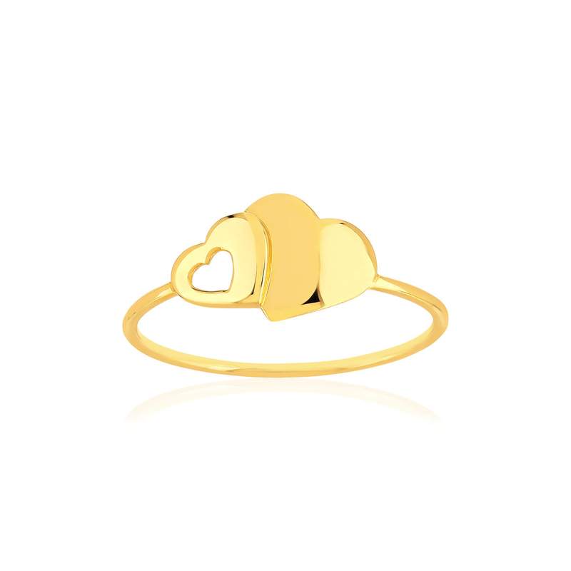 Bague or jaune 750 motif coeurs - vue 1