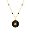 Collier plaqué or et résine noire 45 cm médaille motif étoile - vue V1