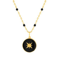 Collier plaqué or et résine noire 45 cm médaille motif étoile