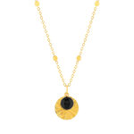 Collier plaqué or médaille strié et pampille en onyx 48 cm - vue 1