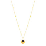 Collier plaqué or médaille strié et pampille en onyx 48 cm - vue 2