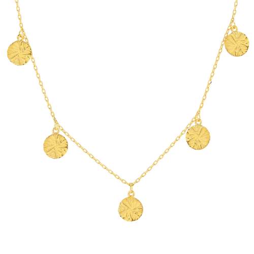 Gold-plated necklace with hammered disc pendants 48 cm