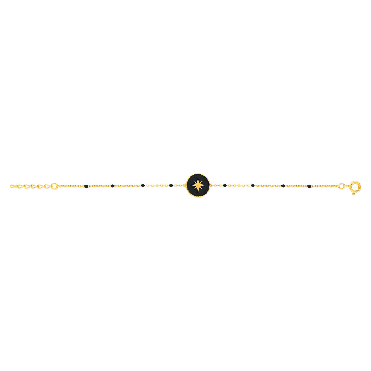 Bracelet plaqué or résine noire médaille motif étoile 18 cm - vue 2