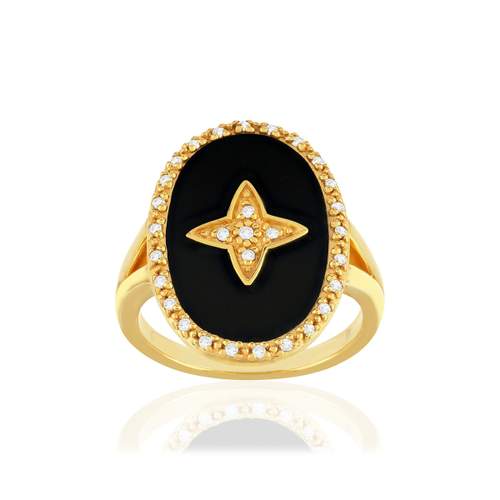 Bague plaqué or zirconias résine