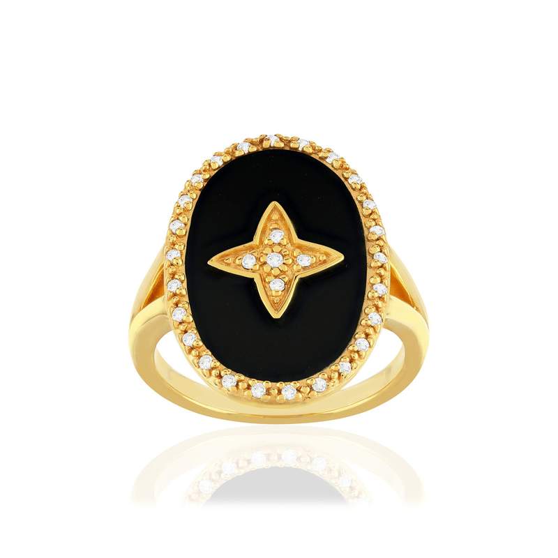 Bague plaqué or zirconias résine - vue 1